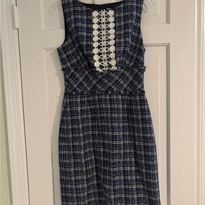 Trina Turk Navy and White Checkered Midi Dress